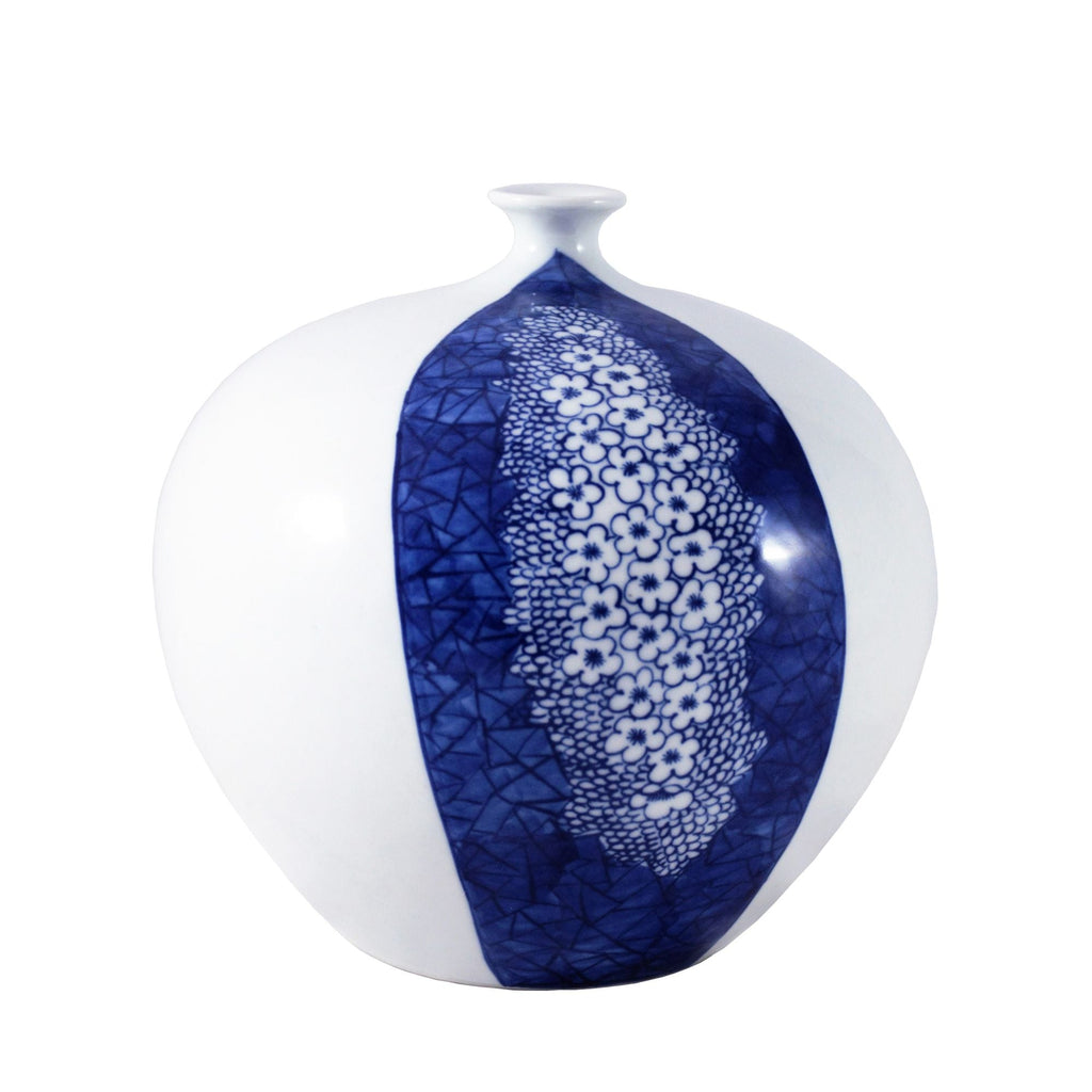 Blue and White Plum Petals Pomegranate Vase Small