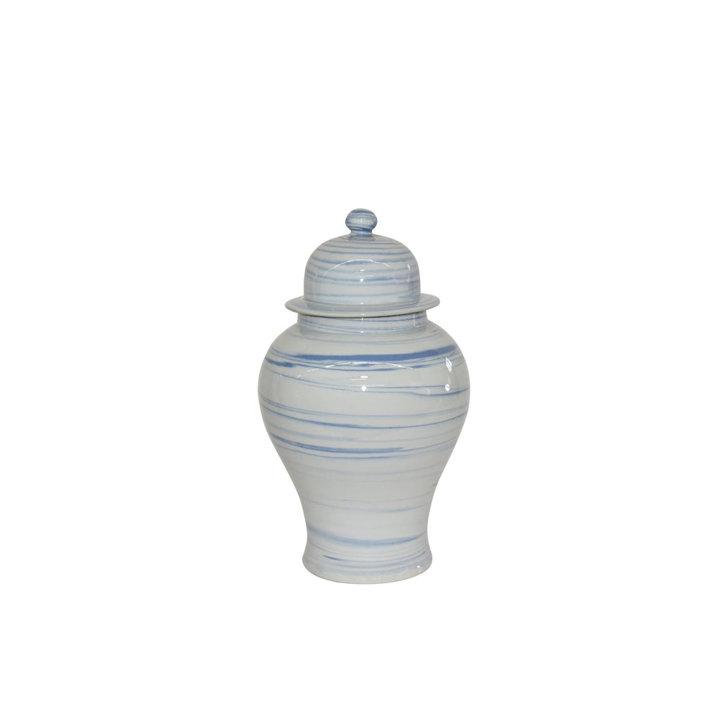 Blue and White Marbleized Temple Jar Large