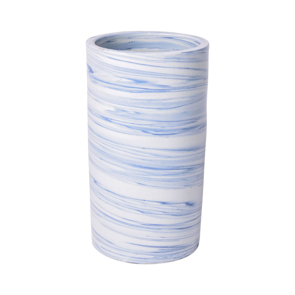 Blue and White Marbleized Cylinder Vase Medium