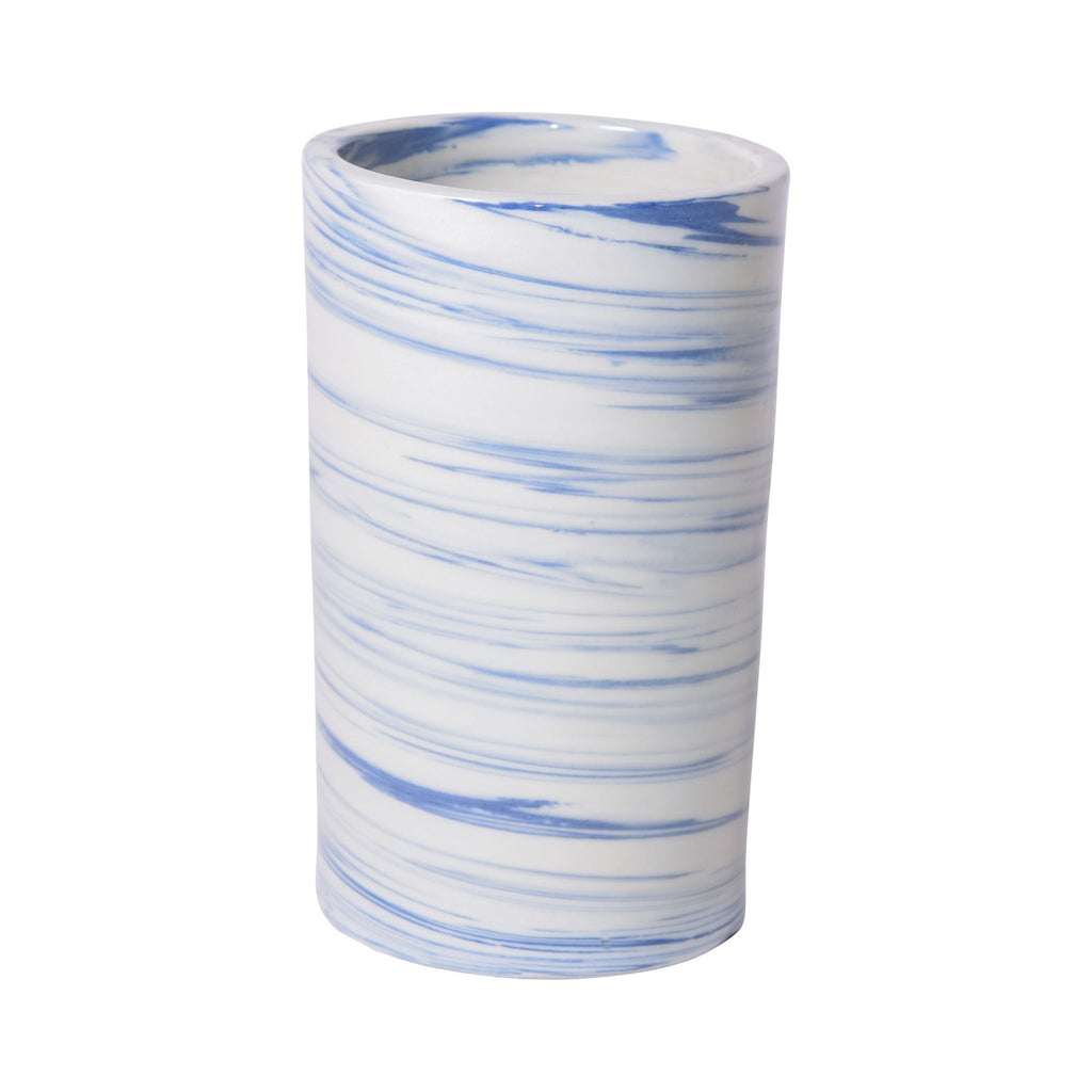 Blue and White Marbleized Cylinder Vase Small