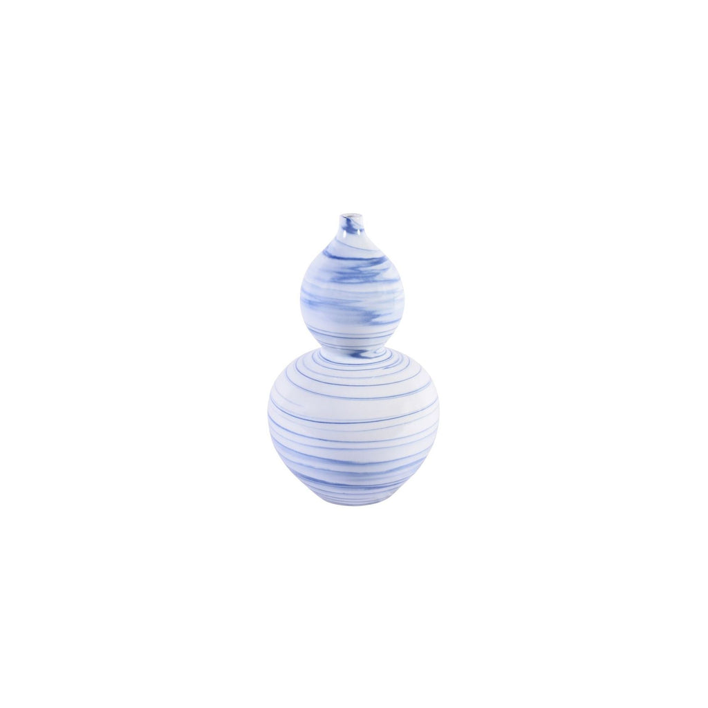 Blue And White Marbleized Gourd Vase