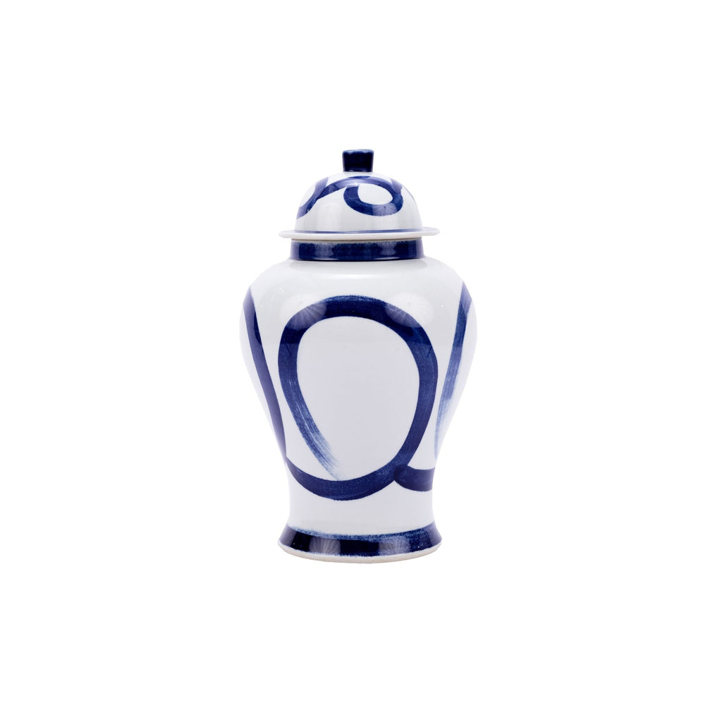 Blue And White Porcelain Brushstroke Temple Jar Large