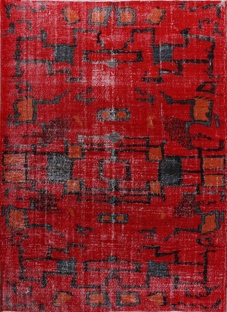 1960S Vintage Mid-Century Modern Rug In Red And Black, Distressed Deco Pattern