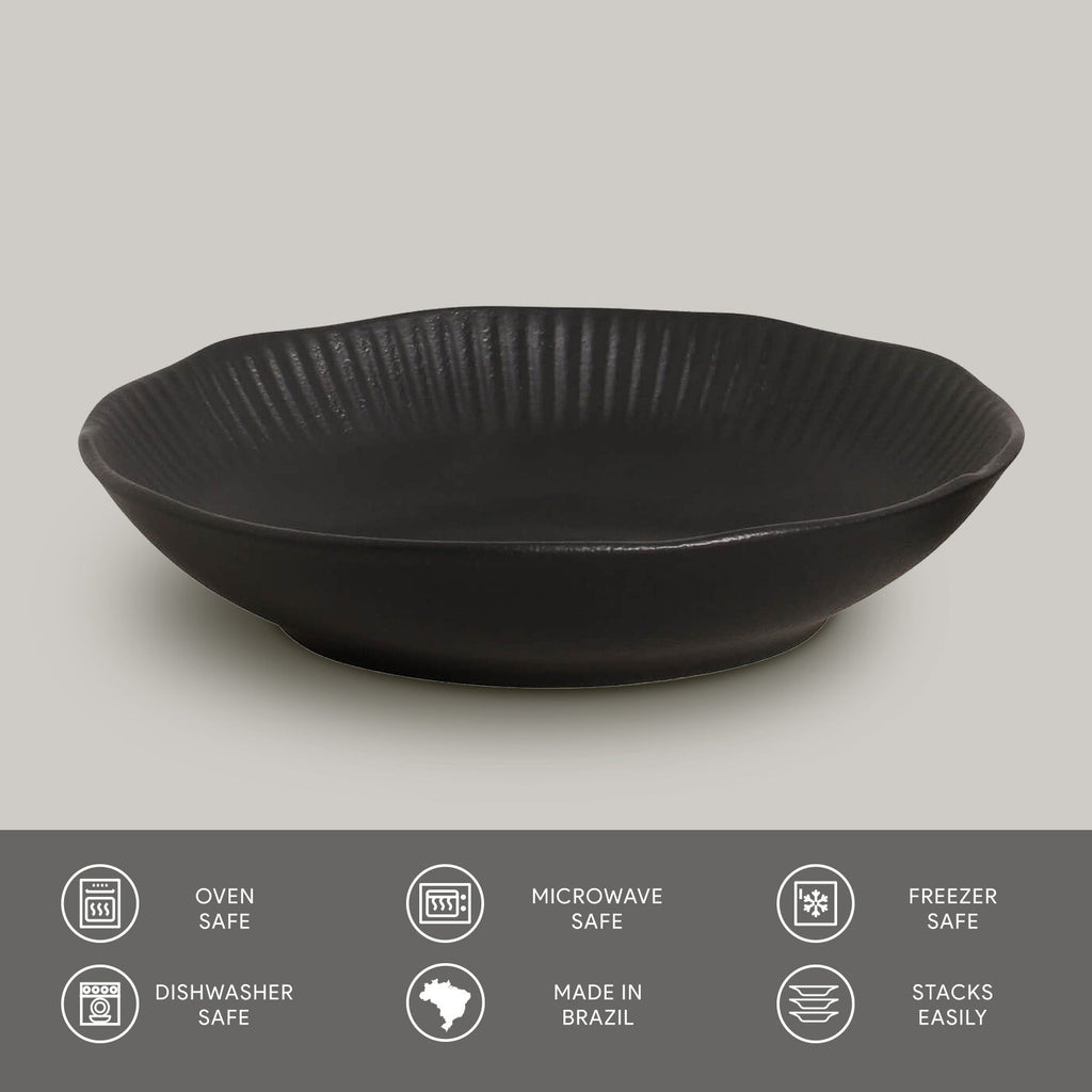 Matte Black Linhas Salad Bowls, Set of 6