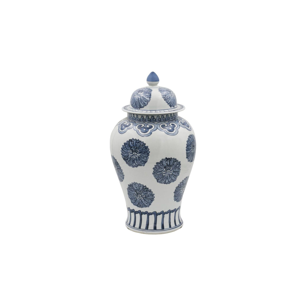 Blue And White Multi Flowers Porcelain Temple Jar