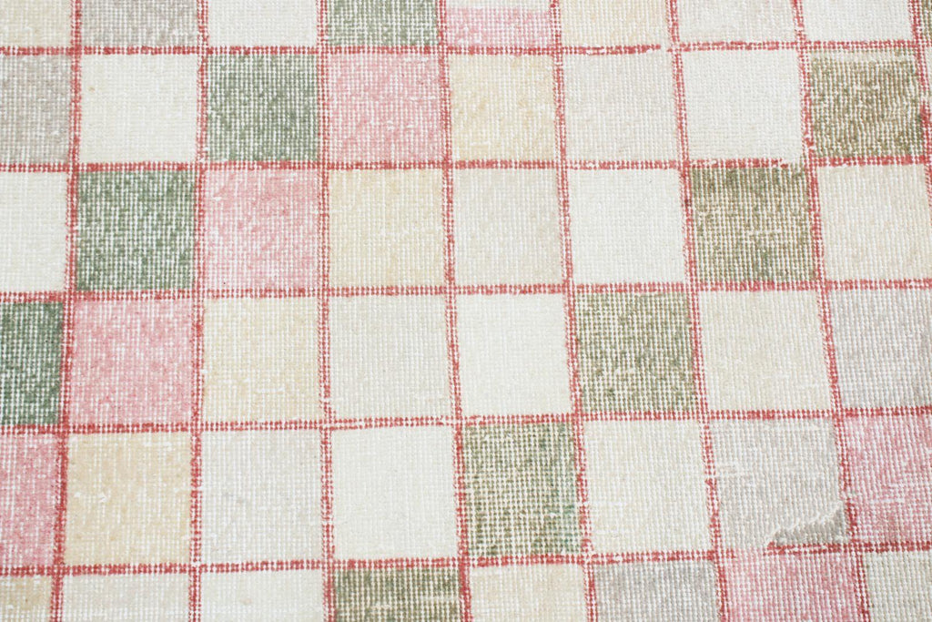 Vintage Mid Century Geometric Pink And Green Wool Rug 13751