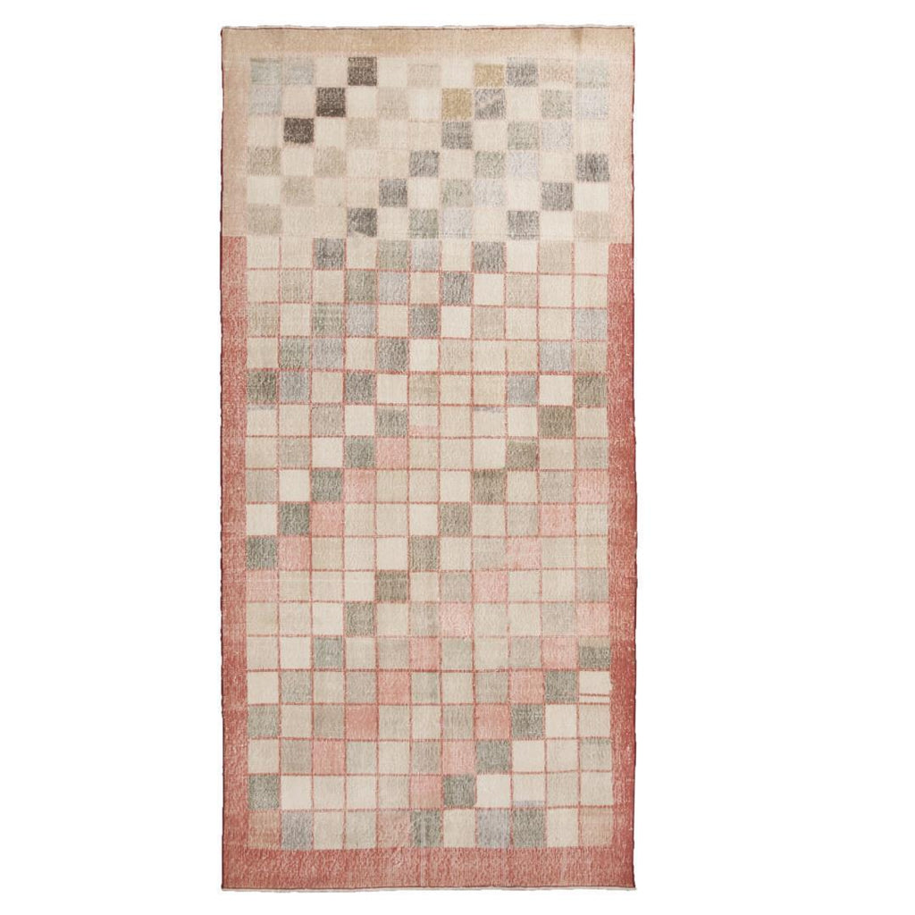 Vintage Mid Century Geometric Pink And Green Wool Rug 13751