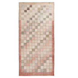 Vintage Mid Century Geometric Pink And Green Wool Rug 13751