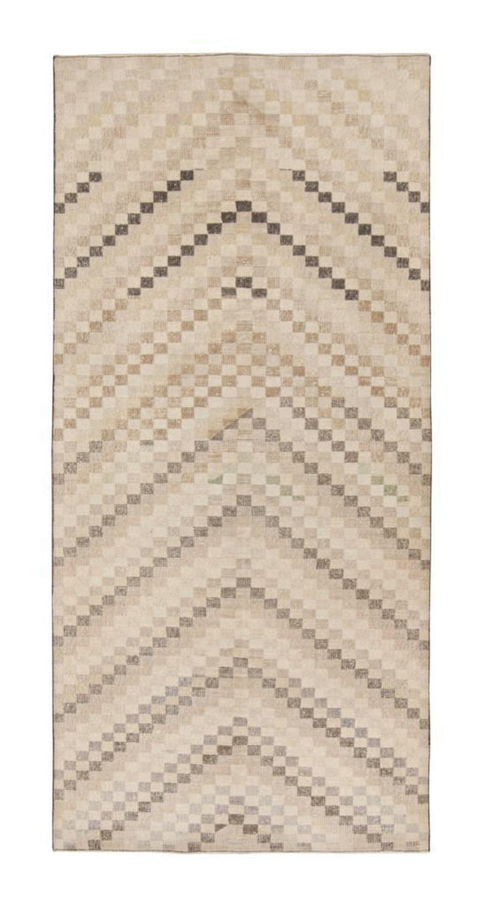 Vintage Zeki Muren Rug In Beige Brown Geometric Patterns