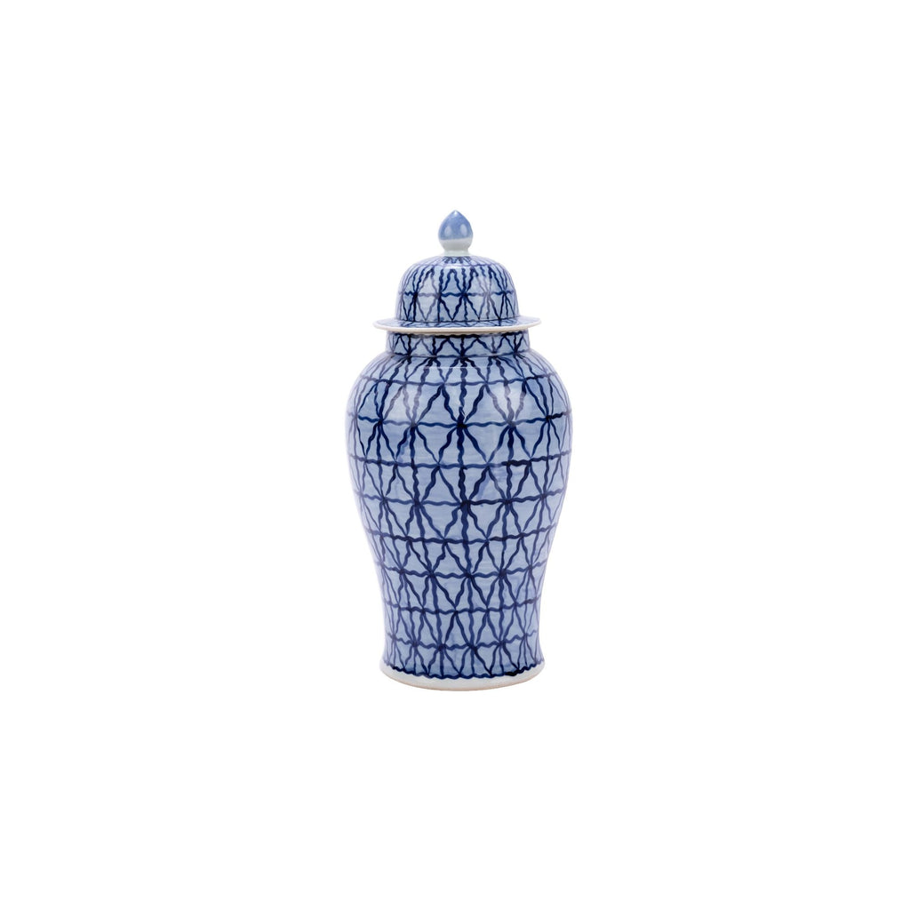 Blue And White Cobalt Chess Grids Porcelain Temple Jar