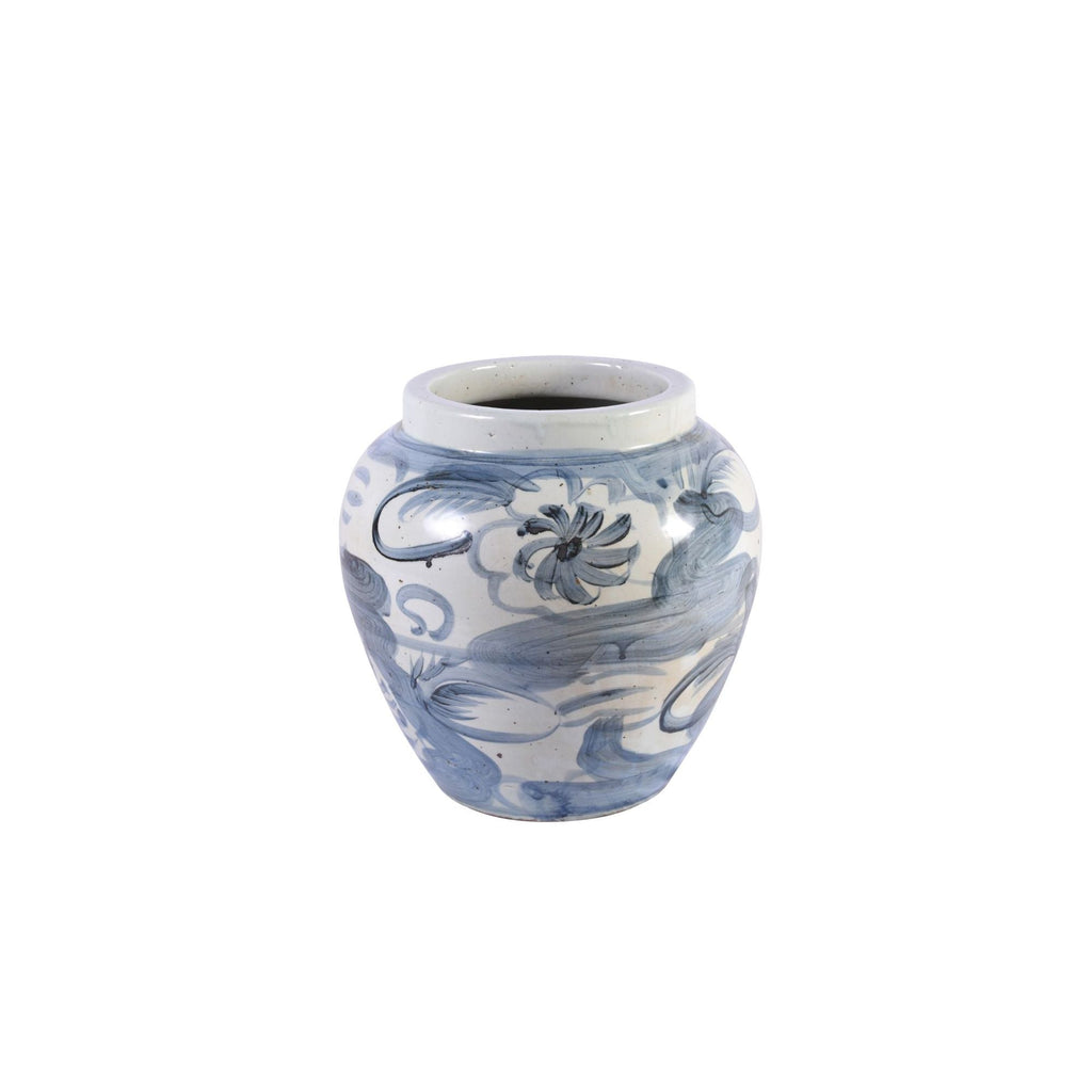 Blue And White Porcelain Twisted Flower Wide Open Top Jar