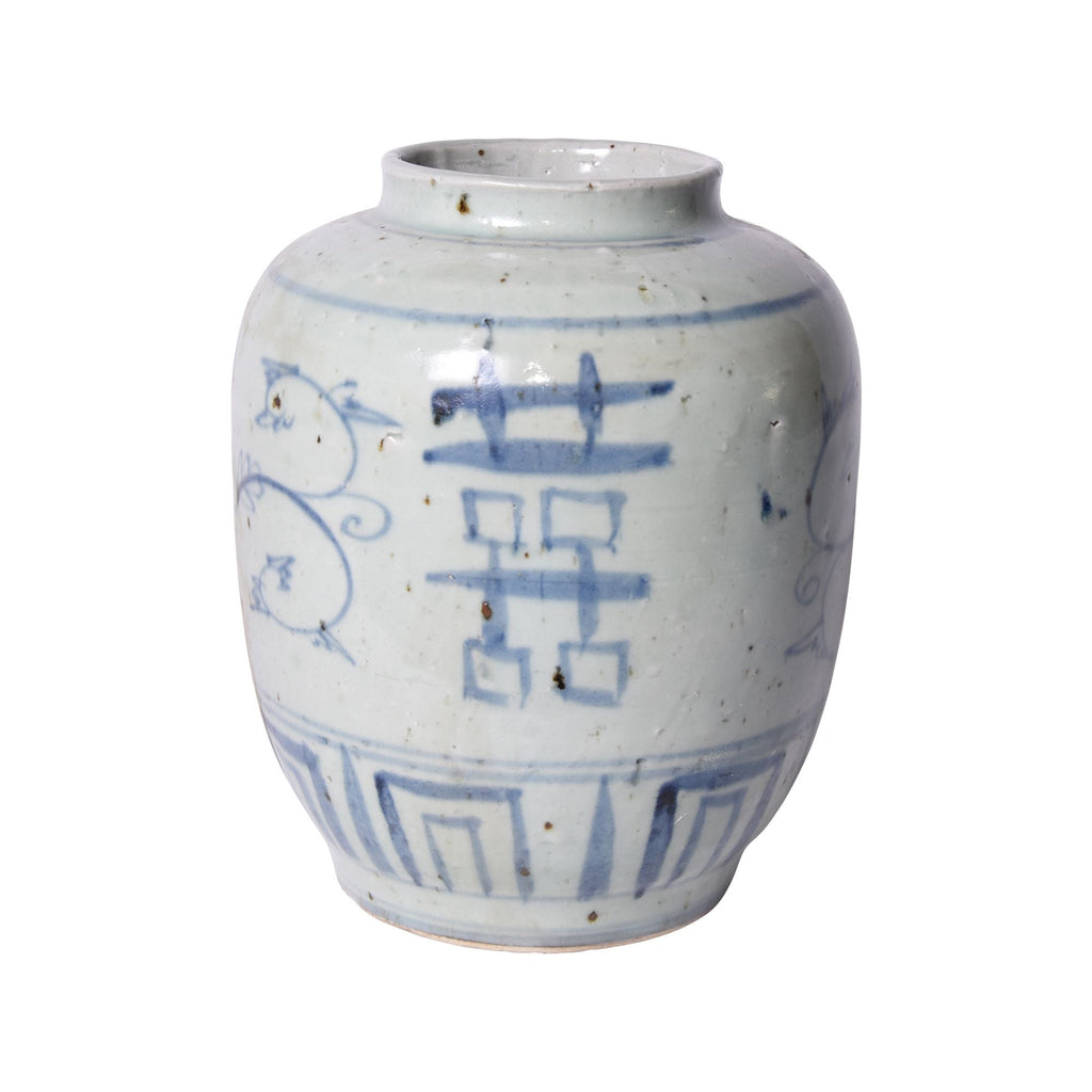 Blue and White Silla Small Pot Seagrass Double Happiness Motif