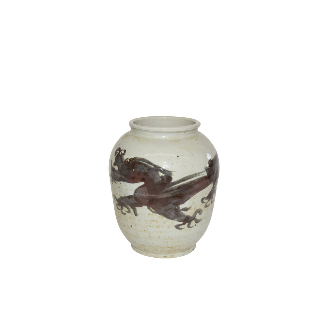 Dark Brown Squash Vase Dragon Motif