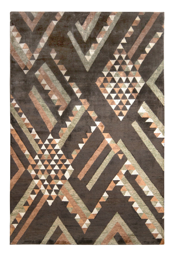 Scandinavian Style Rug In Brown Geometric Pattern - 13966