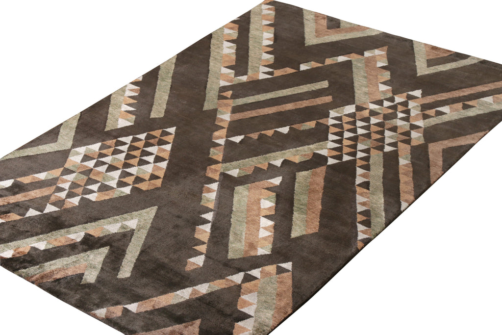 Scandinavian Style Rug In Brown Geometric Pattern - 13966