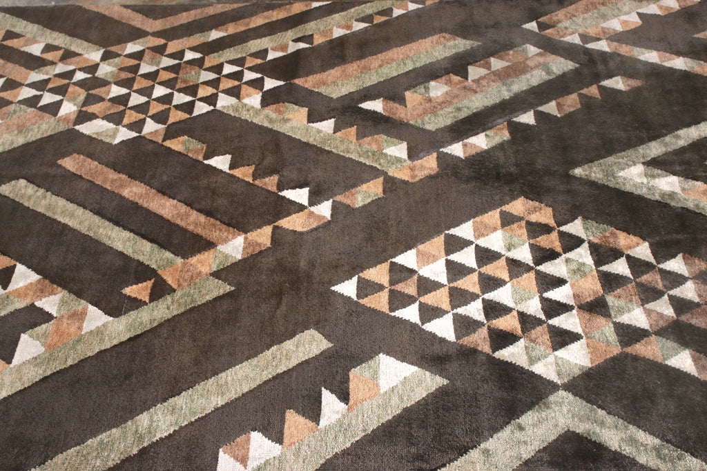 Scandinavian Style Rug In Brown Geometric Pattern - 13966