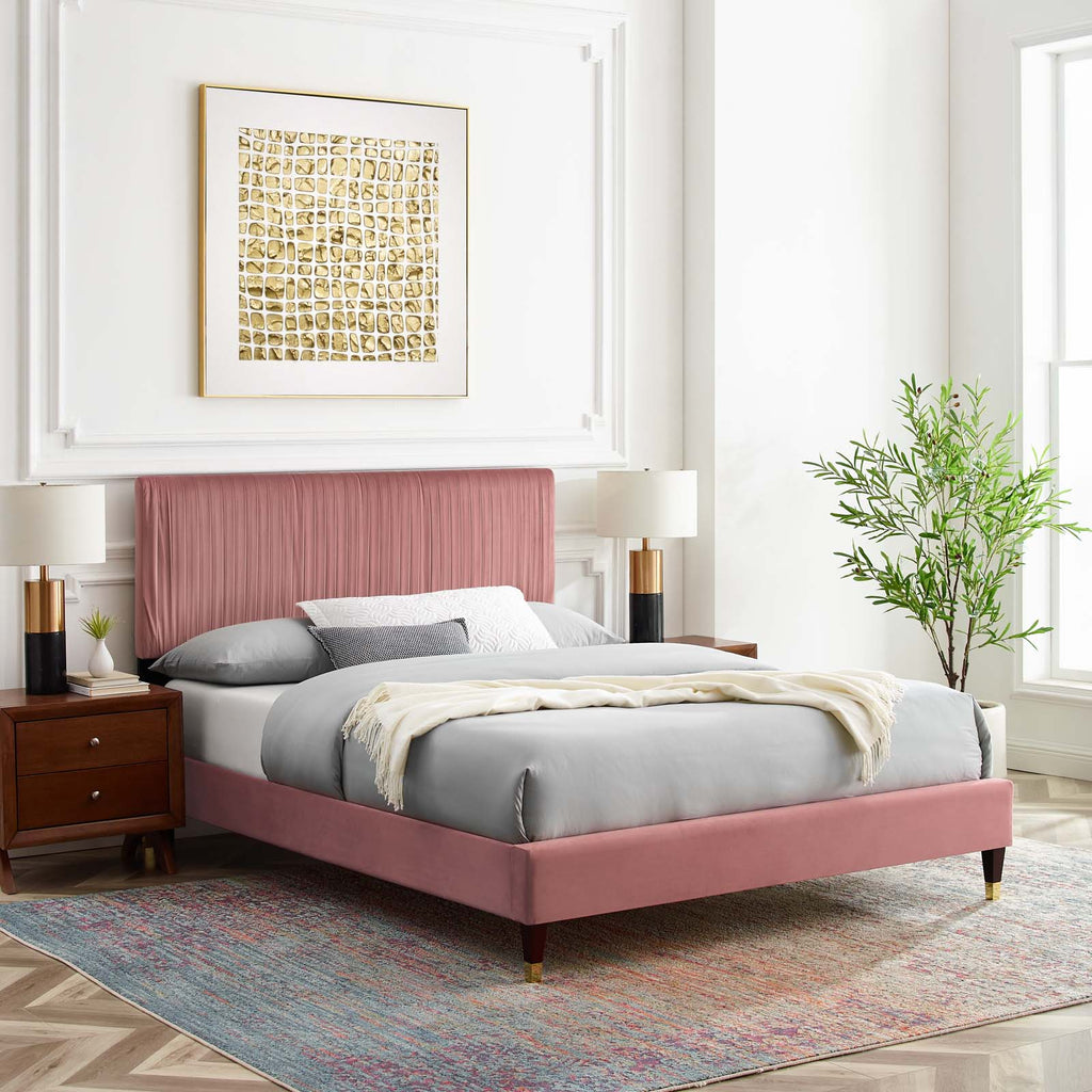 Peyton Performance Velvet Platform Bed - Dusty Rose