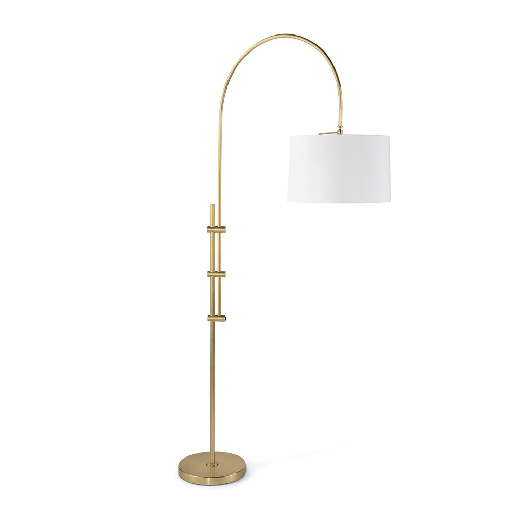 Arc Floor Lamp With Fabric Shade - Natural Brass