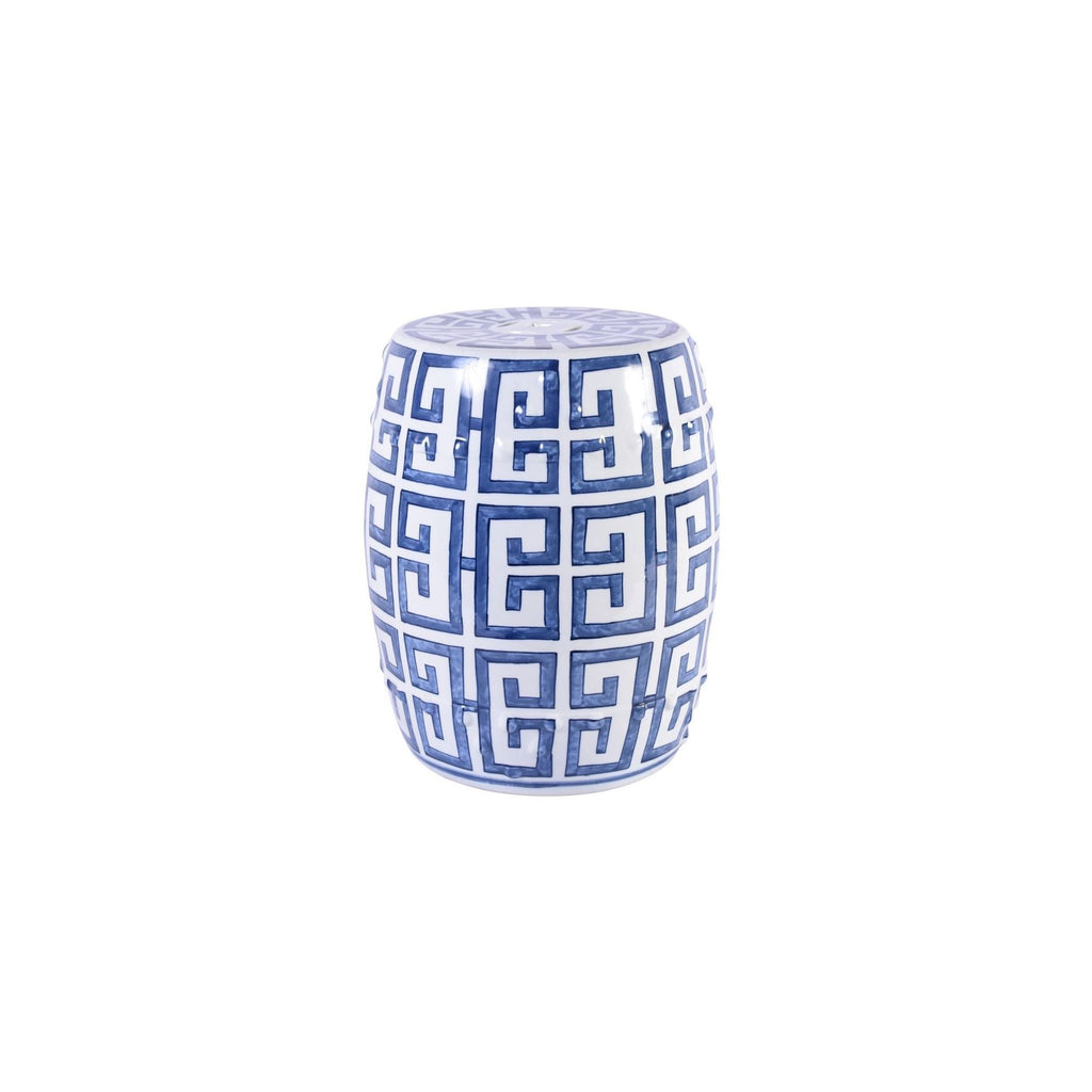 Blue and White Greek Key Garden Stool