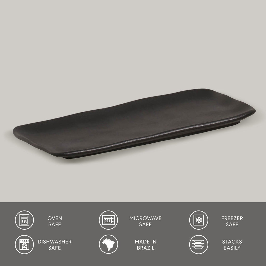 Matte Black Medium Rectangular Platters, Set of 4