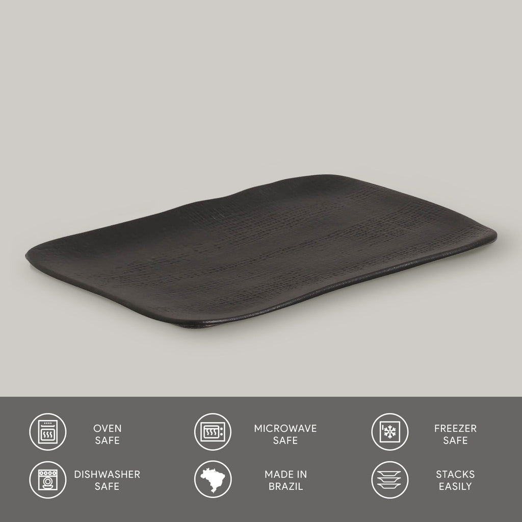 Matte Black Medium Rectangular Juta Platters, Set of 4