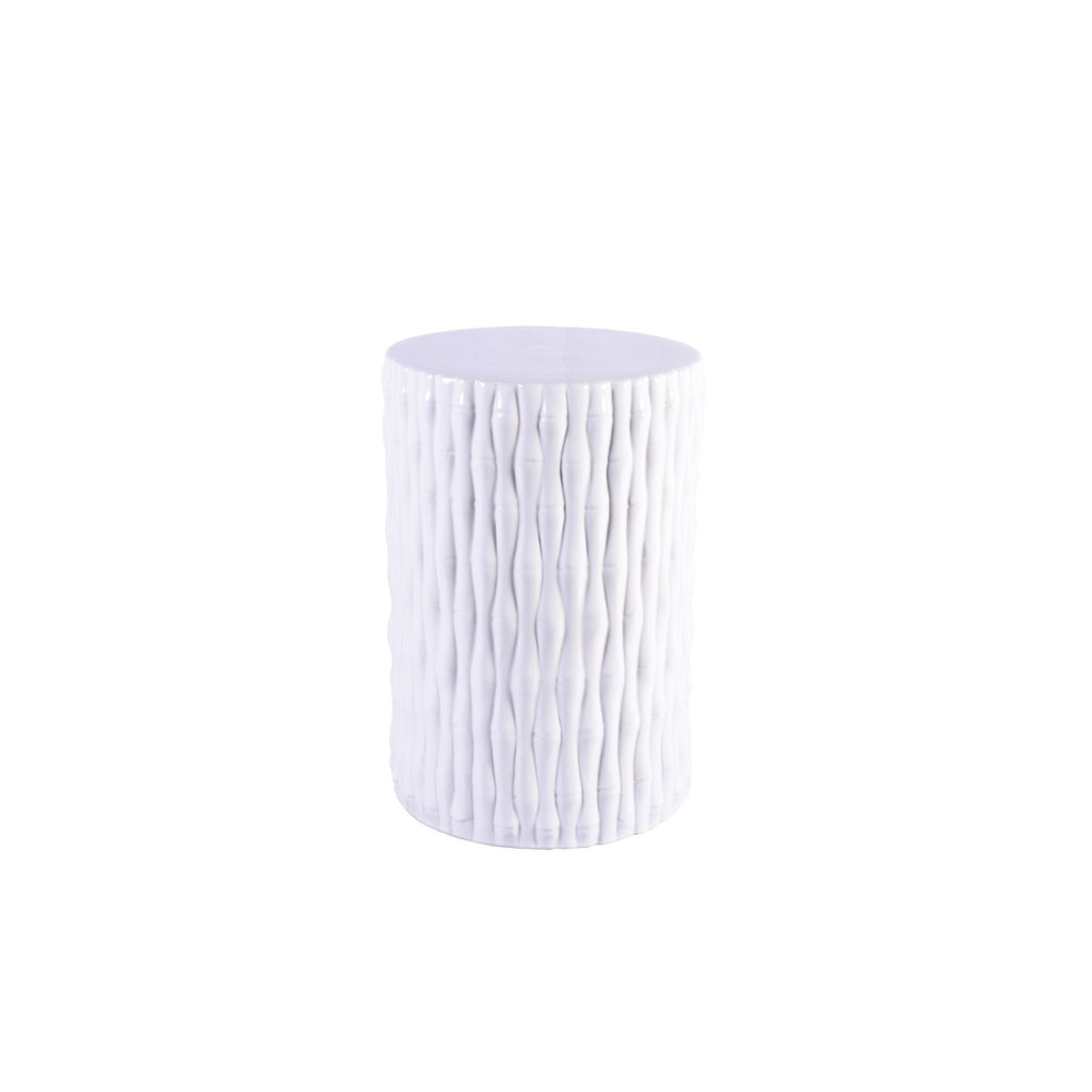 White Cylinder Garden Stool Bamboo Carving