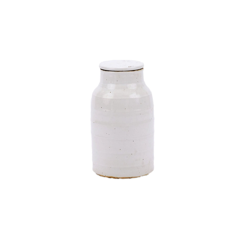 Busan White Flat Lidded Jar Short