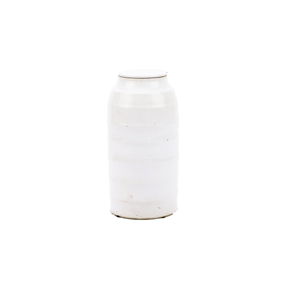 Busan White Flat Lidded Jar Tall