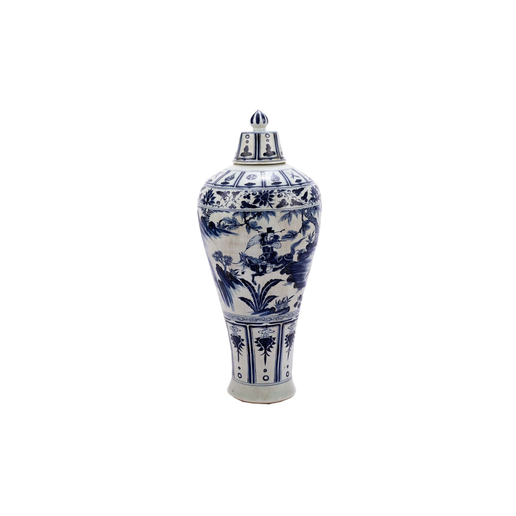 Blue and White Lidded Plum Vase Warrior Riding Horse