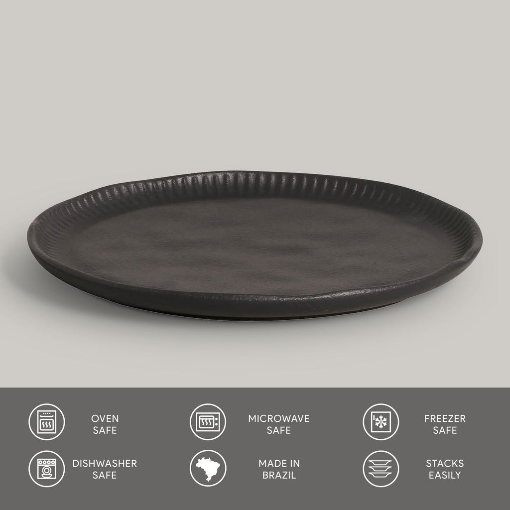 Matte Black Linhas Dessert Plates, Set of 6