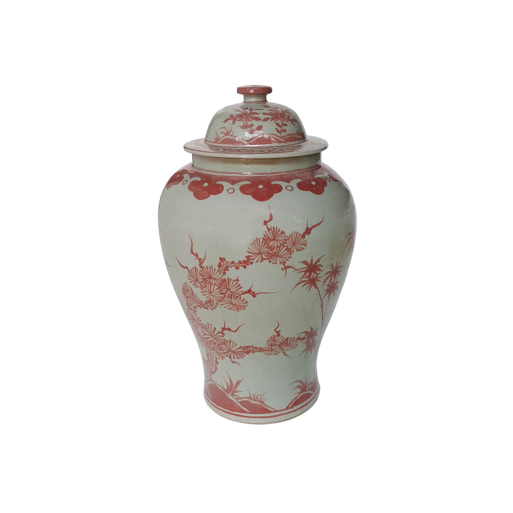 Coral Red Plum Tree Temple Jar