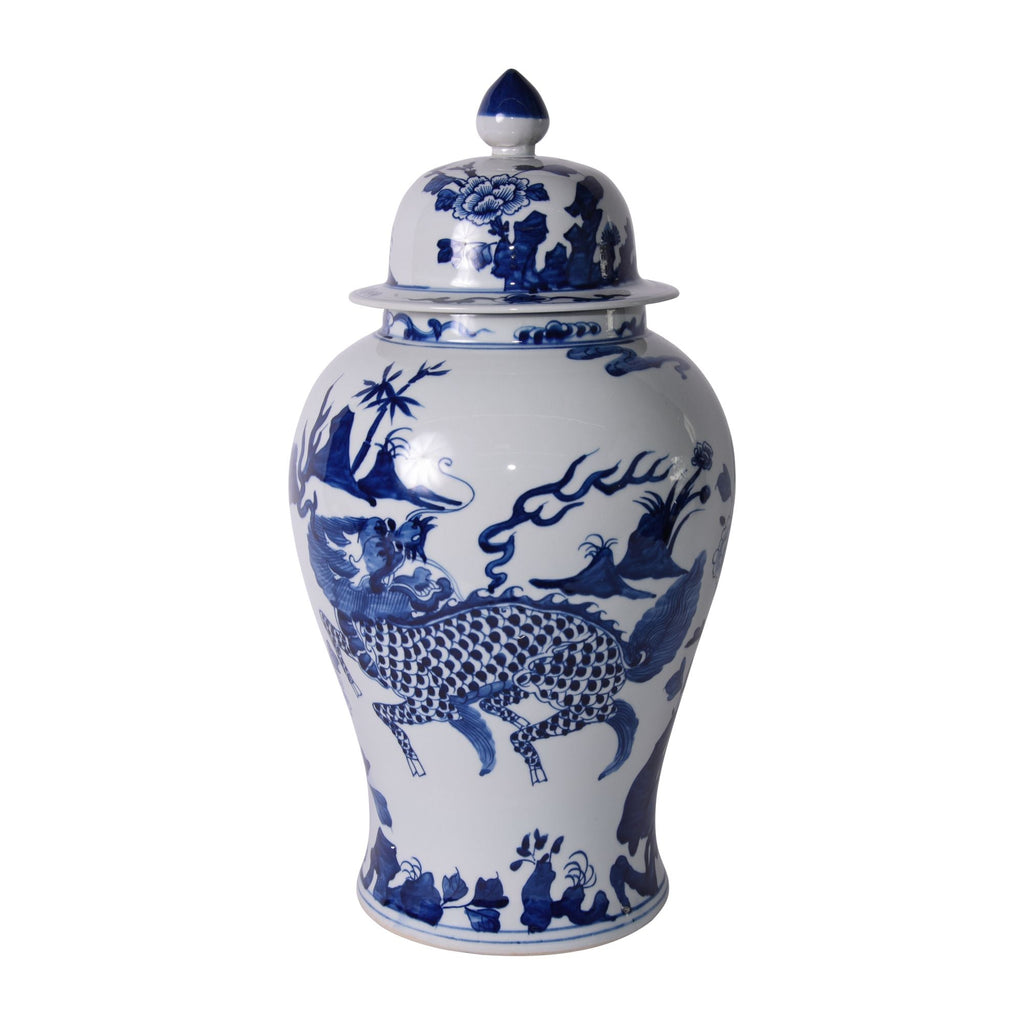 Blue and White Kylin Temple Jar