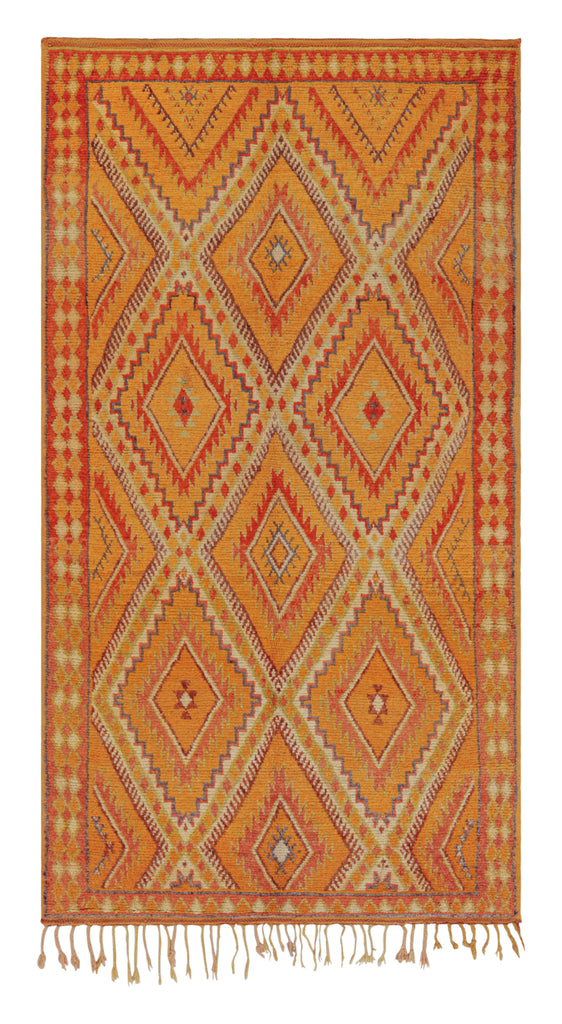 1950s Mid-Century Berber Rug Gold Diamond Pattern Moroccan Rug 15117