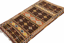 Vintage Moroccan Rug In Brown With Geometric Patterns