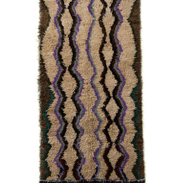 Vintage Moroccan Geometric Beige Brown And Purple Wool Shag Rug