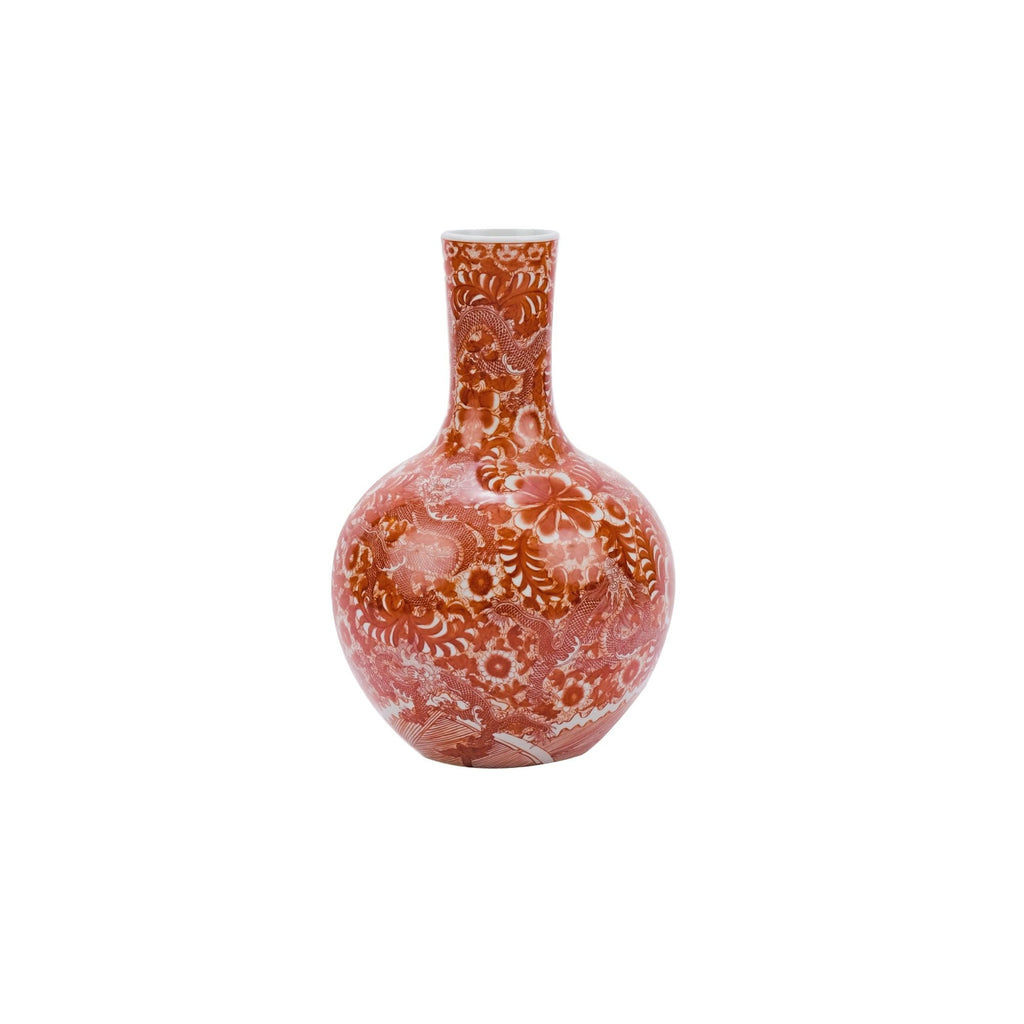 Orange Globular Vase with Dragon Motif