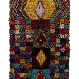 Vintage Moroccan Berber Geometric Diamond Yellow Multicolor Fabric Rug