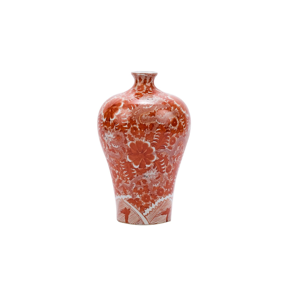 Orange Prunus Vase with Dragon Motif