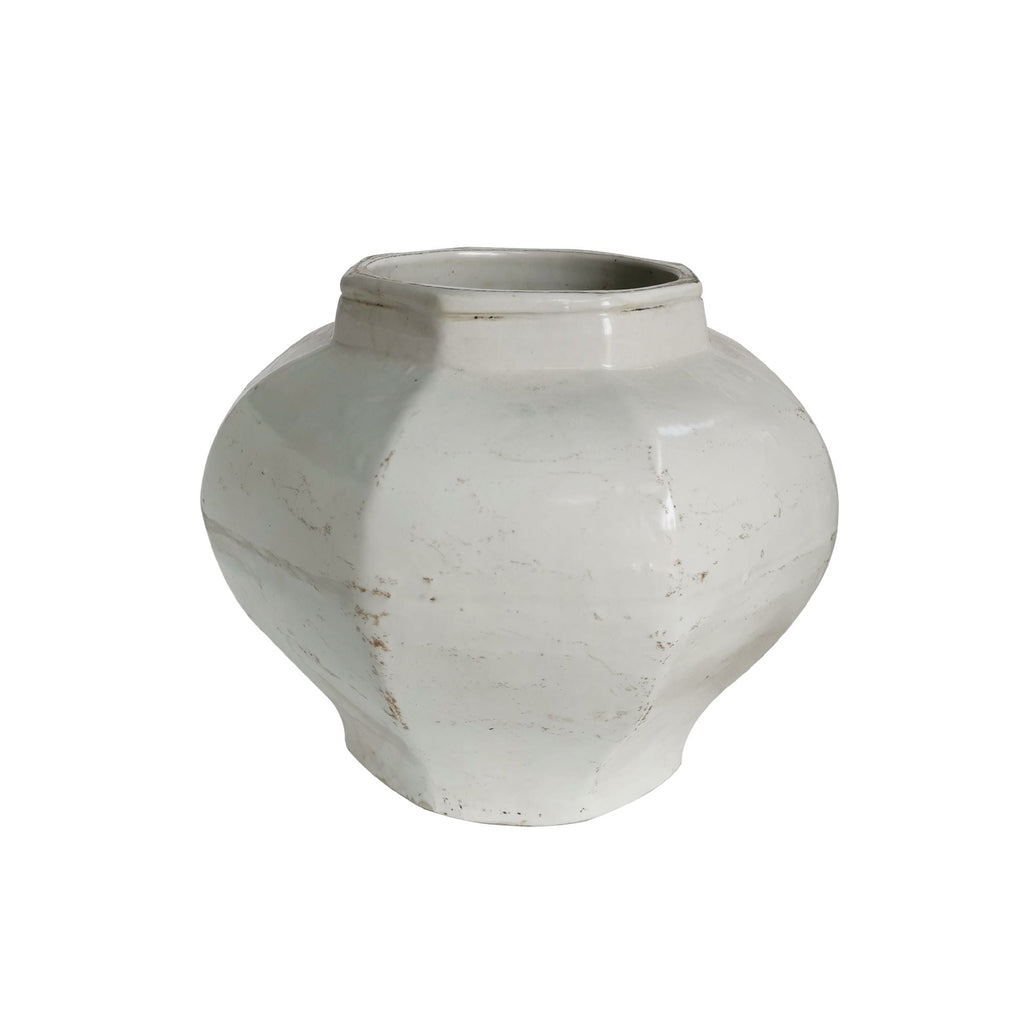 White Crackle Octagonal Jar