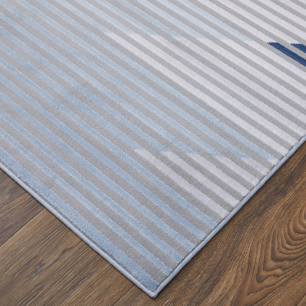 Marigold Modern Geometric Blue Gray White Area Rug (1'8" x 2'10")