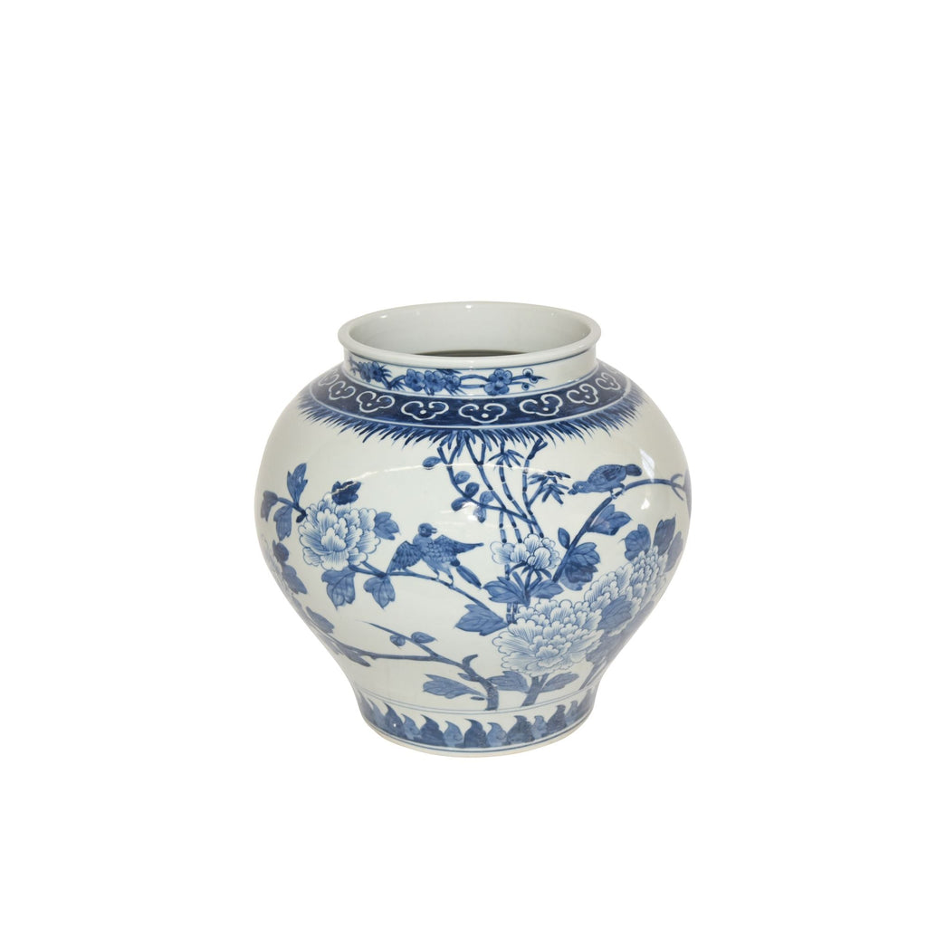 Blue and White Bird Floral Open Top Jar