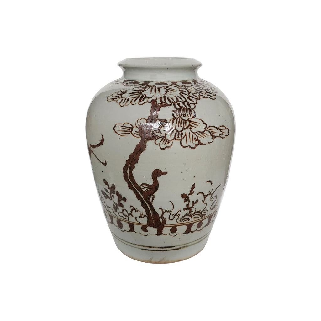 Rusty Brown Jar With Bird Under Tree