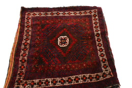 Vintage Green And Red Persian Geometric Wool Rug - 15725