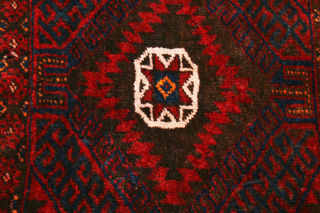 Vintage Green And Red Persian Geometric Wool Rug - 15725