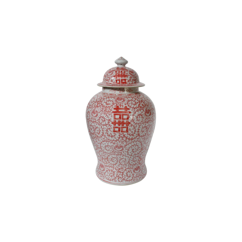 Red Double Happiness Floral Temple Jar