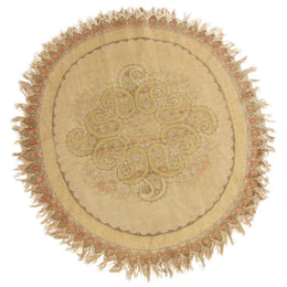 Vintage Hereke Beige Cream Oval Rug With Boteh Medallion Design 15748