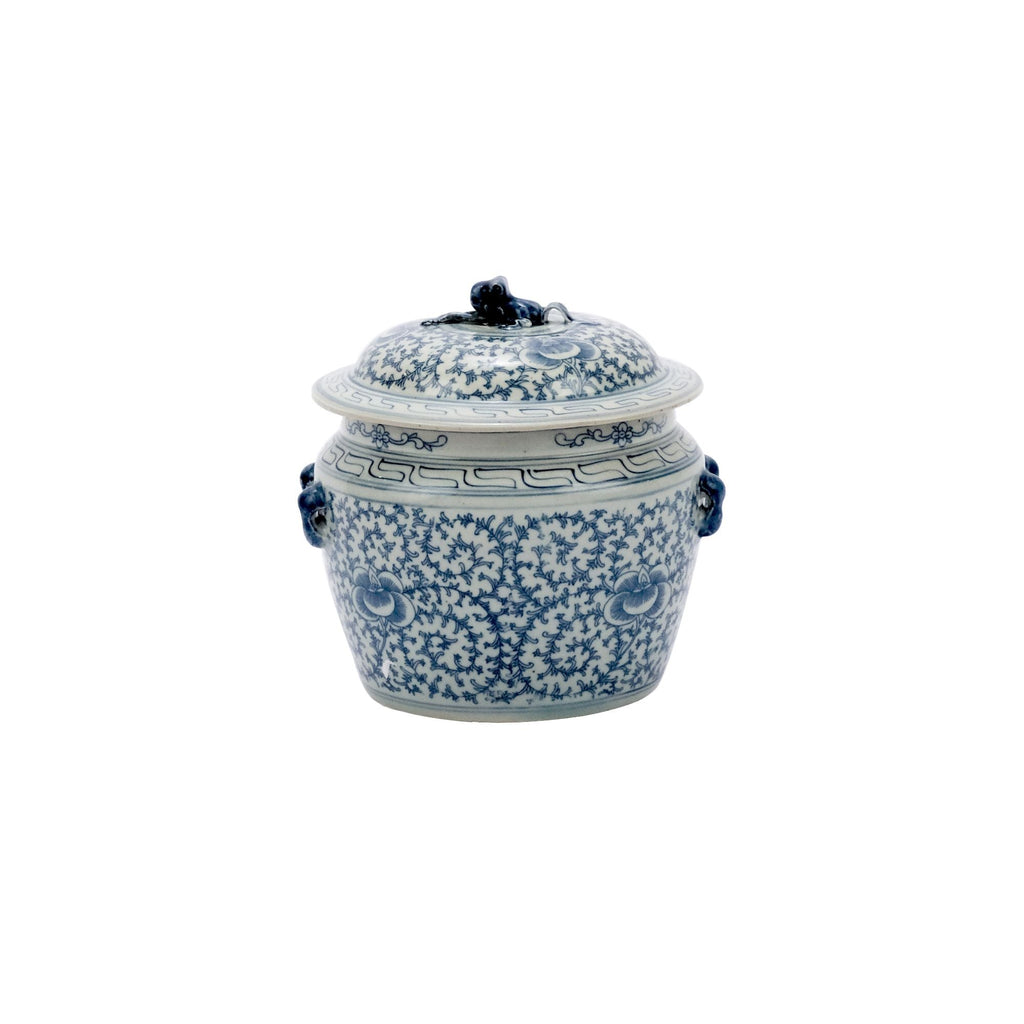 Blue and White Lidded Rice Jar Floral Motif