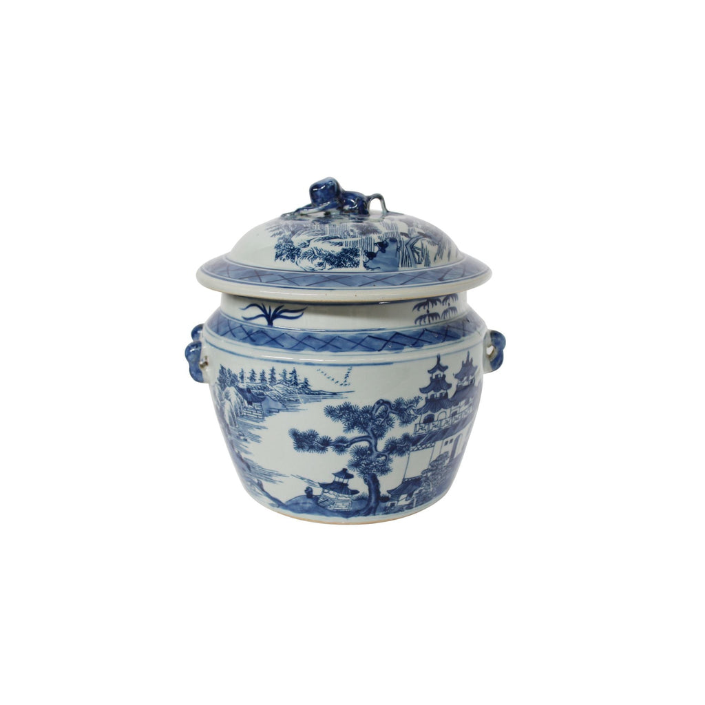 Blue And White Rice Jar Landscape Motif