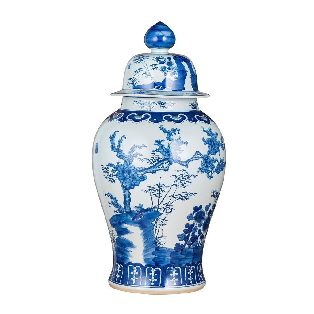 Blue And White Porcelain Four Season Plants Large Temple Jar