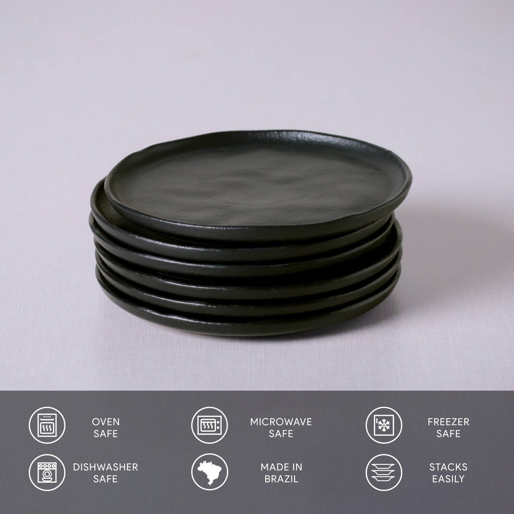 Matte Black Bread Plates, Set of 6